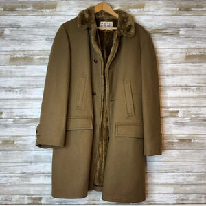 Vintage Zero King Men’s Fur Lined Wool Coat Brown size 42L